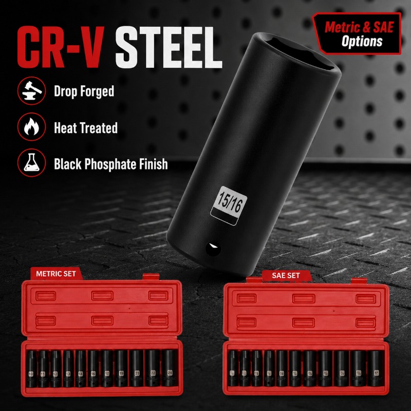 Pneumatic Impact Wrench - Jeu de 11 douilles à impact
